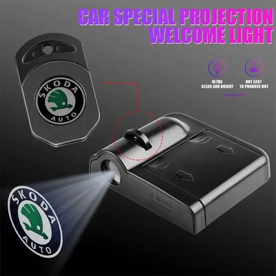 1/2 Stück Auto LED Tür Willkommenslicht Laser Projektor Lampe für Skoda Kodiaq Fabia Kamiq Karoq Octavia 3 A5 A7 Rapid Kami Scala