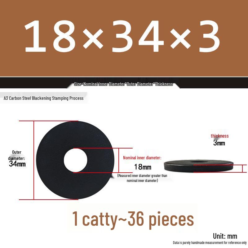 Blackened Thickened Metal Flat Washer Spacer, Round, M3-M42