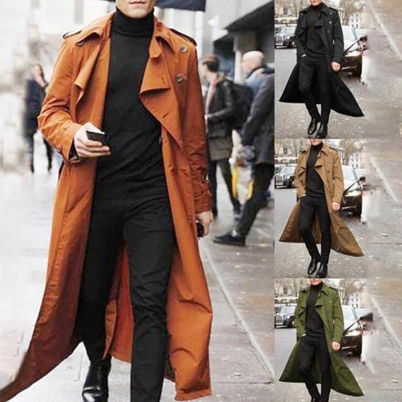 Trendy Men's Trench Coat Slim Fit Casual Male Autumn Lapel Double Breasted