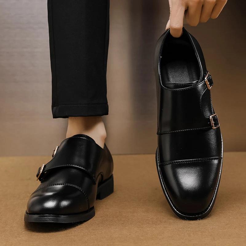 Fashion Brand Designer British Monk Strap Leather Shoes for Men Dress Formal Wedding Prom Oxford Luxury Man Male Men Shoes
