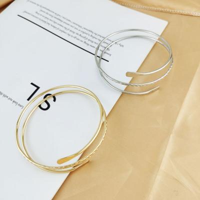 Women Bracelet Open Adjustable Three Layers Solid Color Polished Electroplated Stainless Lightweight Punk Hip Hop Cool Girl Bracelet Arm Ring Jewelry