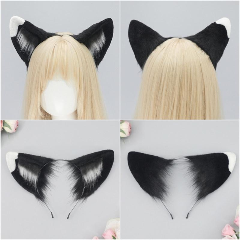 Animal Cosplay Costume Fauxs Furs Wolf Cats Foxes Tail and Cats Ears Headbands Halloween Party Costume Accessories