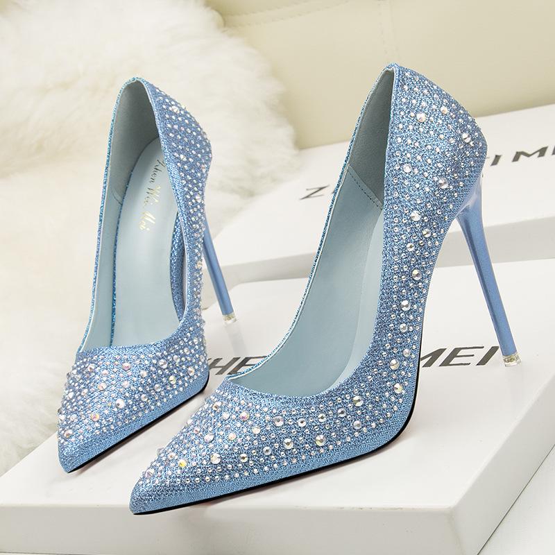 

Korean Style Elegant Stiletto High Heels with Colorful Rhinestones and Pointed Toe - Wedding Shoes 39 синий