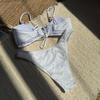 Damen Sexy Einfarbiger Zweiteiliger Bikini Modische Bademode Badeanzug