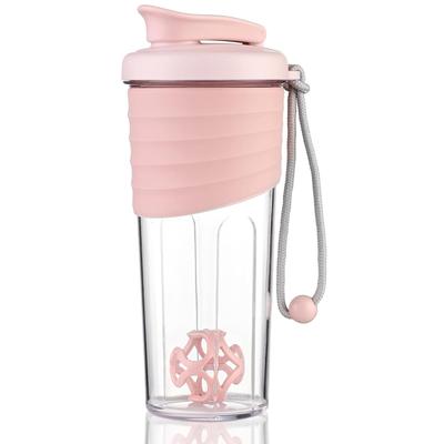 Fexmoy Protein Shaker Bottle, Blender Bottle for Gym/Workout, Disassembleable and Cleanable, BPA-Free, with Shake Ball, 700ml (Pink)