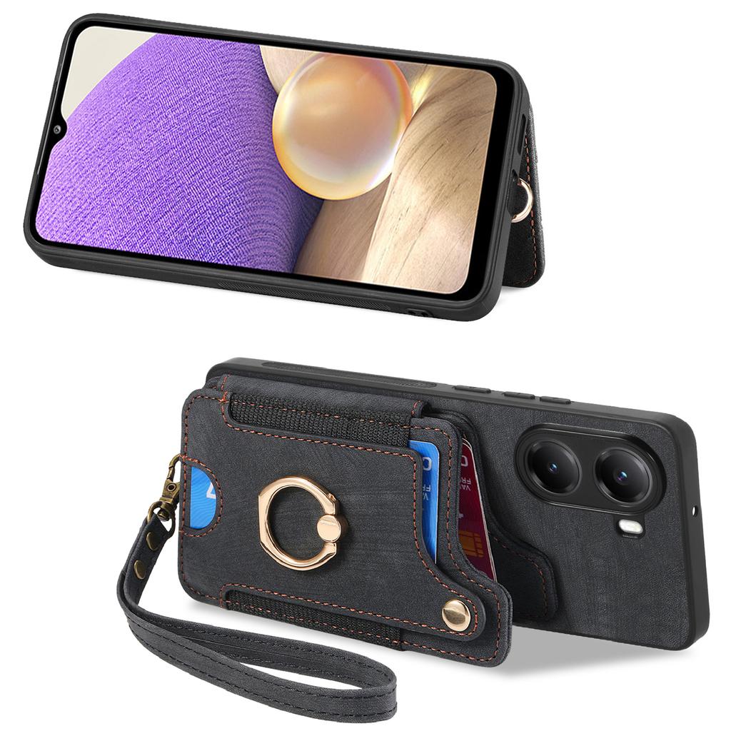 Pro Xiaomi Poco X7 Pro 5G/Xiaomi Redmi Turbo 4 5G Retro PU kožený zadní kryt s držákem na karty s blokováním RFID