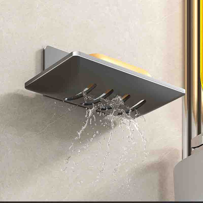 Carbon Steel Punch-Free Wall-Mounted Bathroom Storage Soap Dish, Hole-Free Adhesive Kitchen Storage Soap Holder Rack