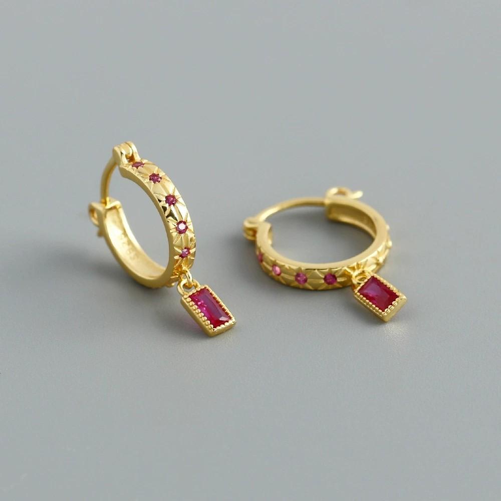 Fashion Jewelry Gold Plated 925 Sterling Silver Geometric Drop Hoop Earrings for Women Wedding Birthday Mother's Day Gift