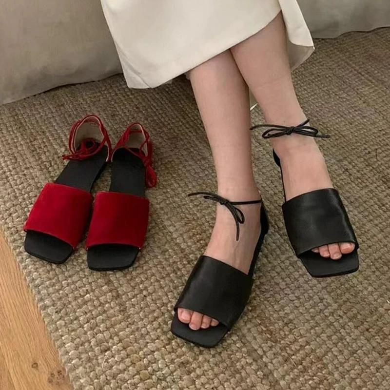 Fashion Square Toe Women's Sandals Flats Casual Shoes 2025 Summer Walking Comfort Shoes Open Toe Slides Fashion Beach Flip Flops Shoes