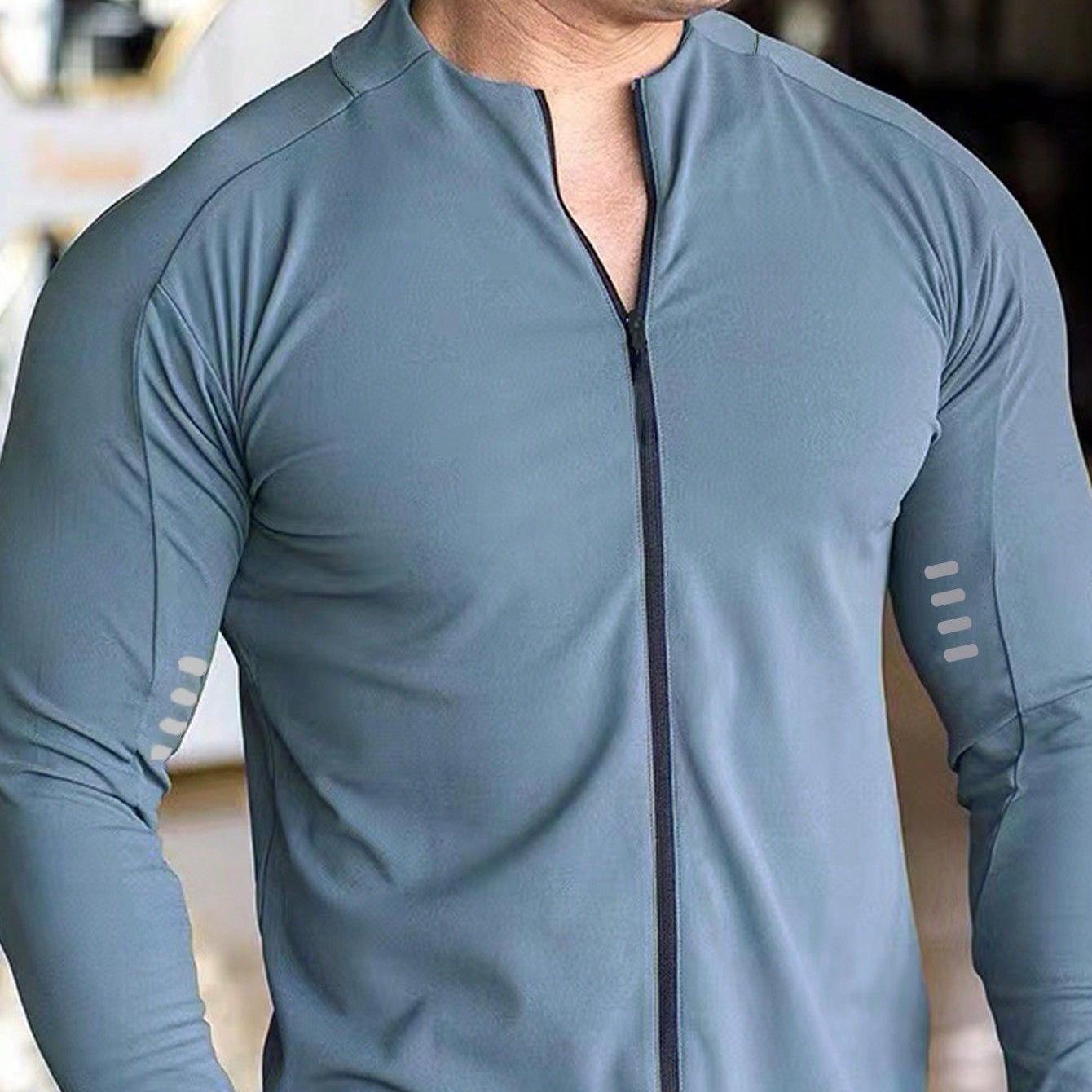 

Мужской быстросохнущий кардиган со стойкой для бега, велоспорта и фитнеса - Тренировочная куртка с длинным рукавом и высокой эластичностью XX-Large светло-синий