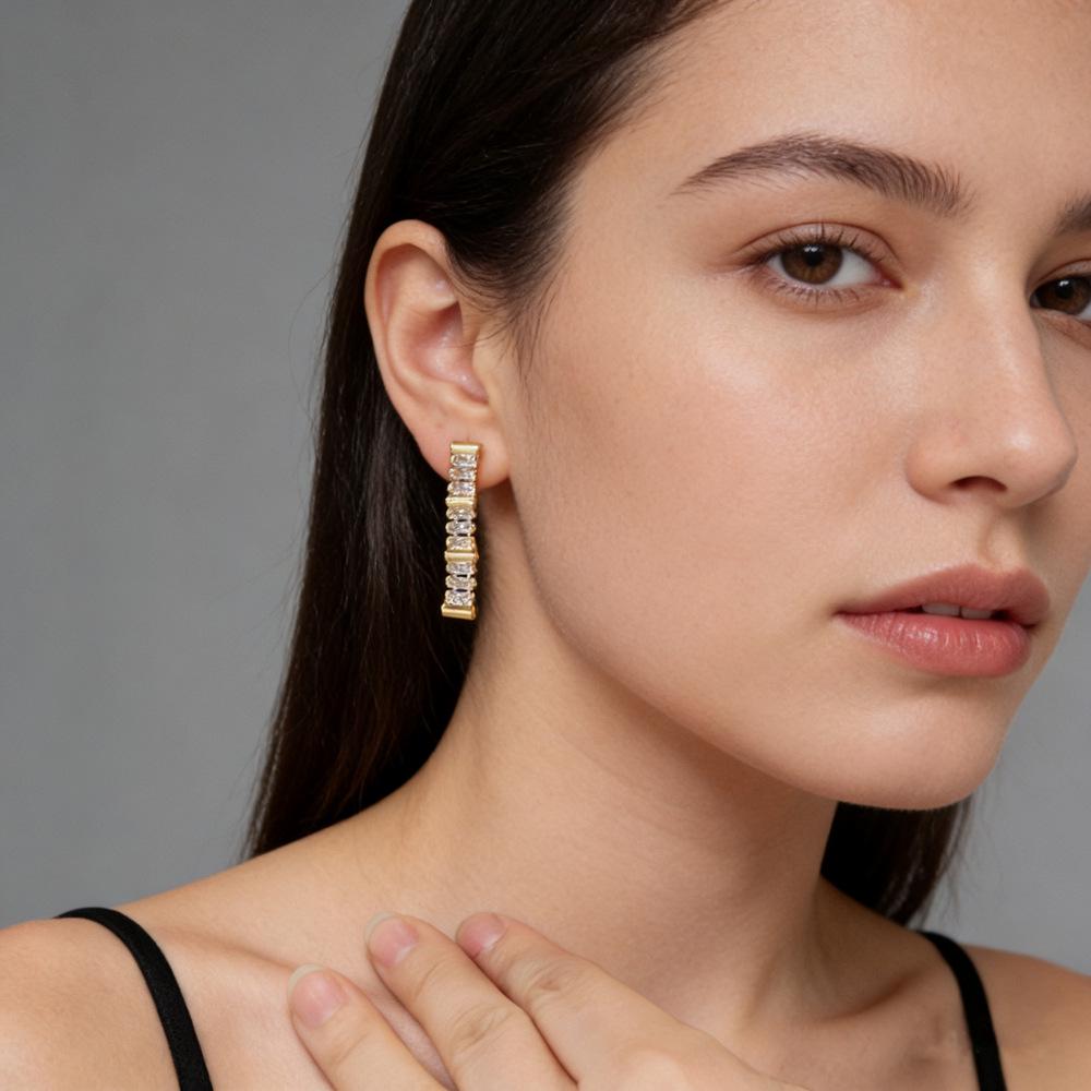 Elegant Square Crystal Metal Textured Minimalist Earrings