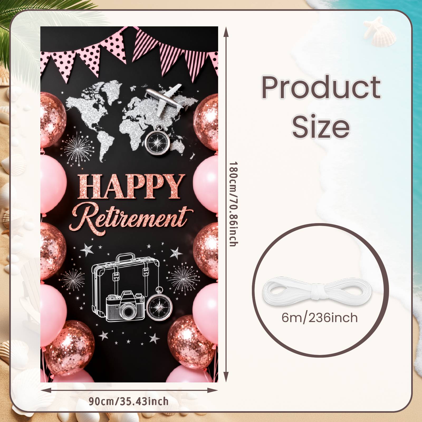 Retirement Background Suitcase Design Festive Banner Retirement Celebration Banner Pink & Rose Gold Tone For Photo Shoot