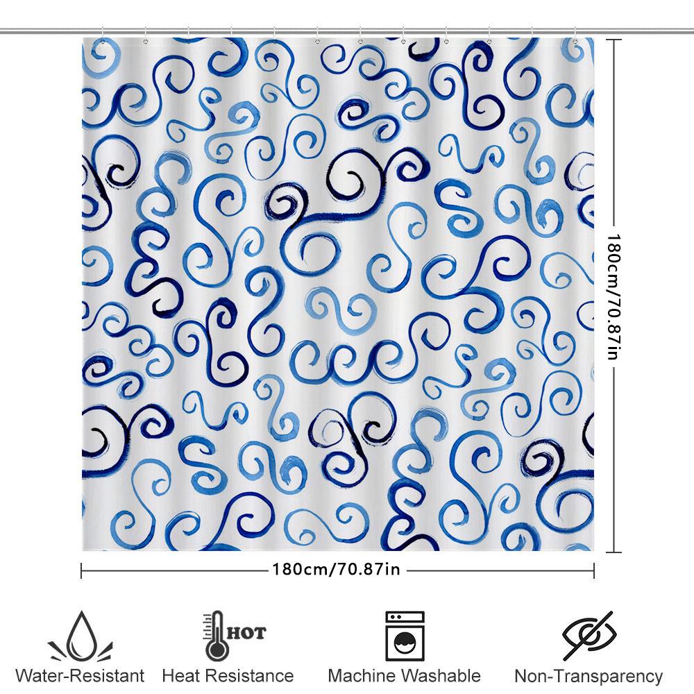Blue Swirl Bath Curtain Decor Shower Curtain Waterproof Home Decoration Bathroom Accessories Size: Customizable (Cm)
