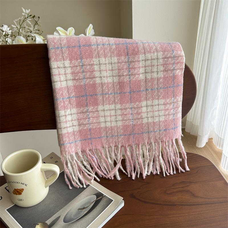 Versatile Imitation Cashmere Tassel Soft And Sticky Plaid Scarf For Women'S Winter Luxury New Fashionable Thickened Warm Shawl