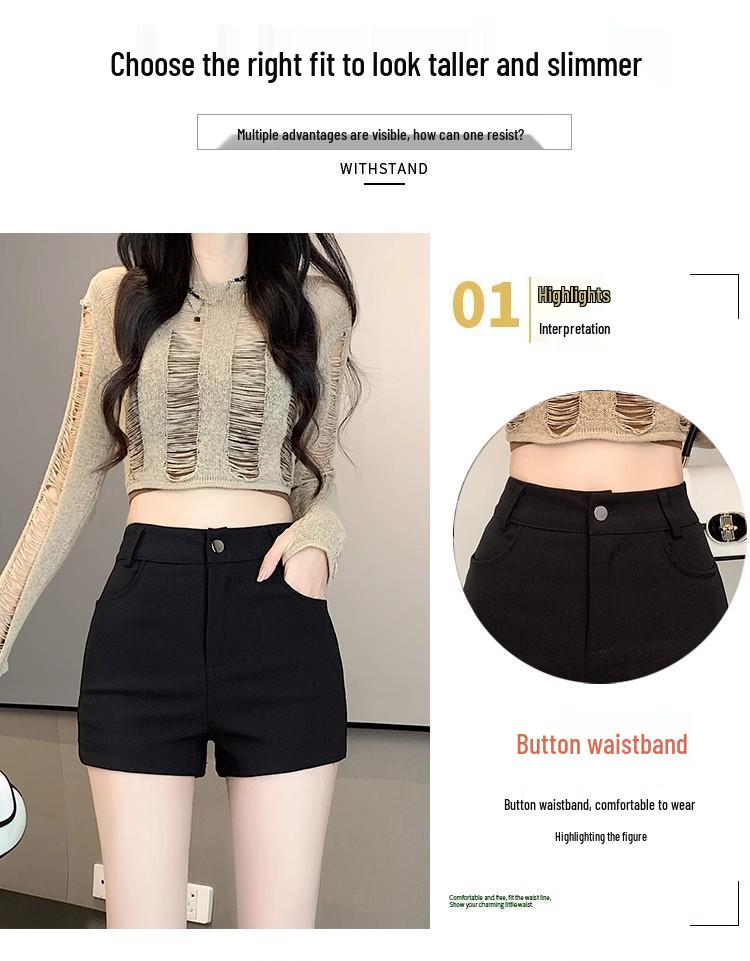 2025 Women's Black High-Waisted Slimming Sexy Shorts for Summer
