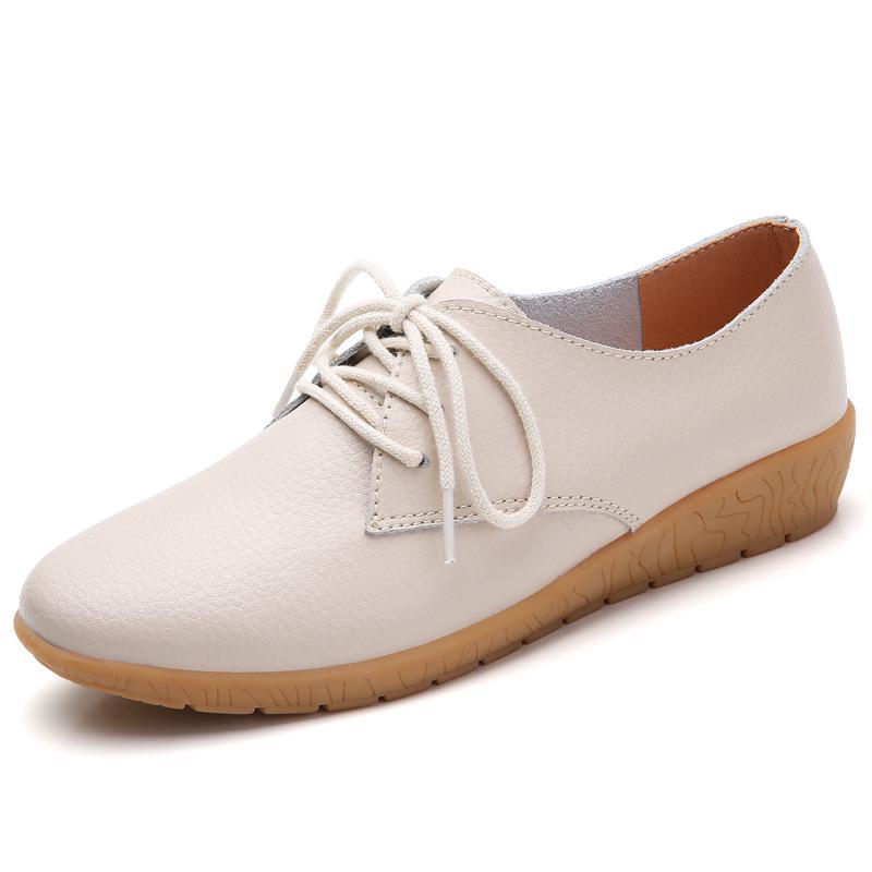 New Spring Genuine Leather Flat Shoes for Women Korean Style Student Casual Versatile White Shoes for Women Large Size Leather Shoes