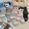 Season Socks Color Matching Medium Tube Socks Fleece Thickened Warm Wool Socks Embroidered Letters Retro Stacking Socks Women