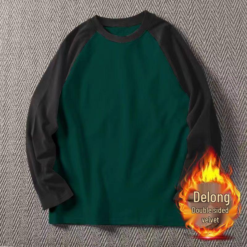 Herren Slim Fit Deutsches Samt Raglanärmel Shirt - Rundhalsausschnitt, Warm Herbst/Winter, Kontrastfarben, Trendmarke.