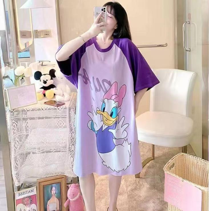 Women's Short Sleeve Cartoon Nightgown - Loose Fit Pajamas for Summer, Spring & Autumn