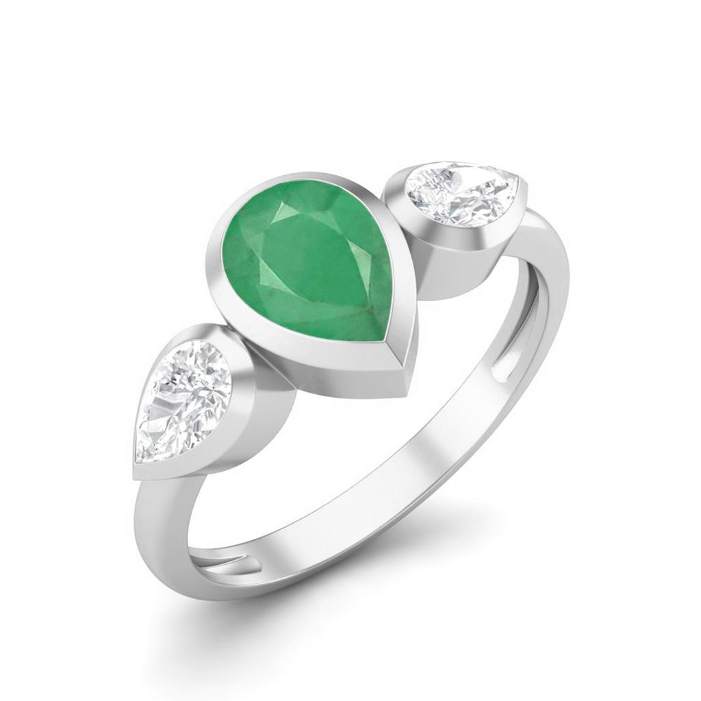 Pear Shape  Emerald Gemstone 925 Sterling Silver Ring
