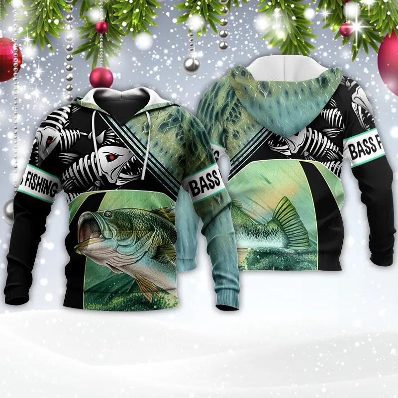 Spring and Autumn Men's Pullover Sweatshirt 3D Digital Fish Print Long Sleeve Hoodie Jacket