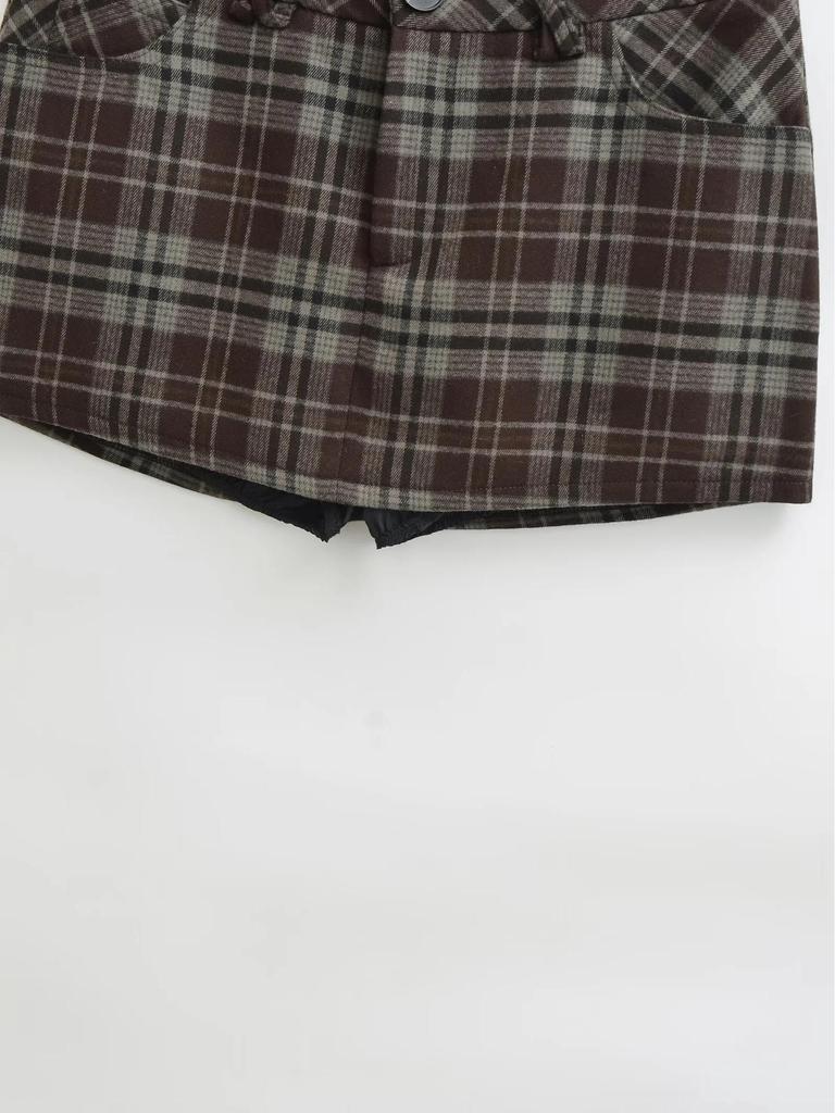 Minifalda Retro a Cuadros de Cintura Baja en Línea A para Chica Picante: Diseño de cadera ajustada Antiexposición Primavera 2026 para Mujer