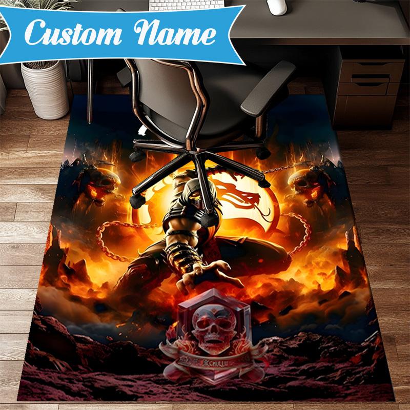 Custom Name Thunderous Warrior's Kombat Rug for Living Room, Game Rooms, Office, Bedroom, Floor Mat Playful Design, fan gifts Christmas decor