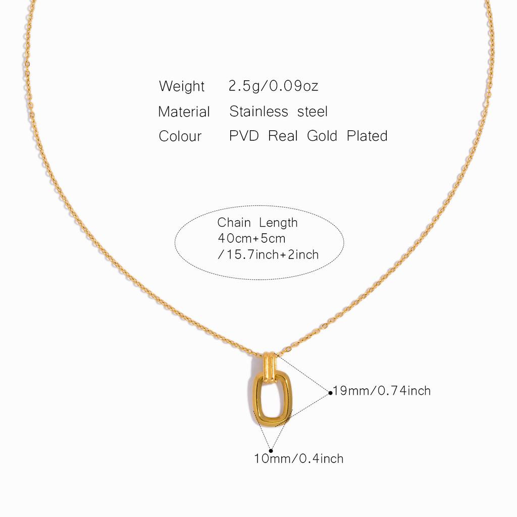 Minimalist Style Rectangular Hollow Pendant Necklace for Women, Stainless Steel Jewelry Suitable for Daily Wear