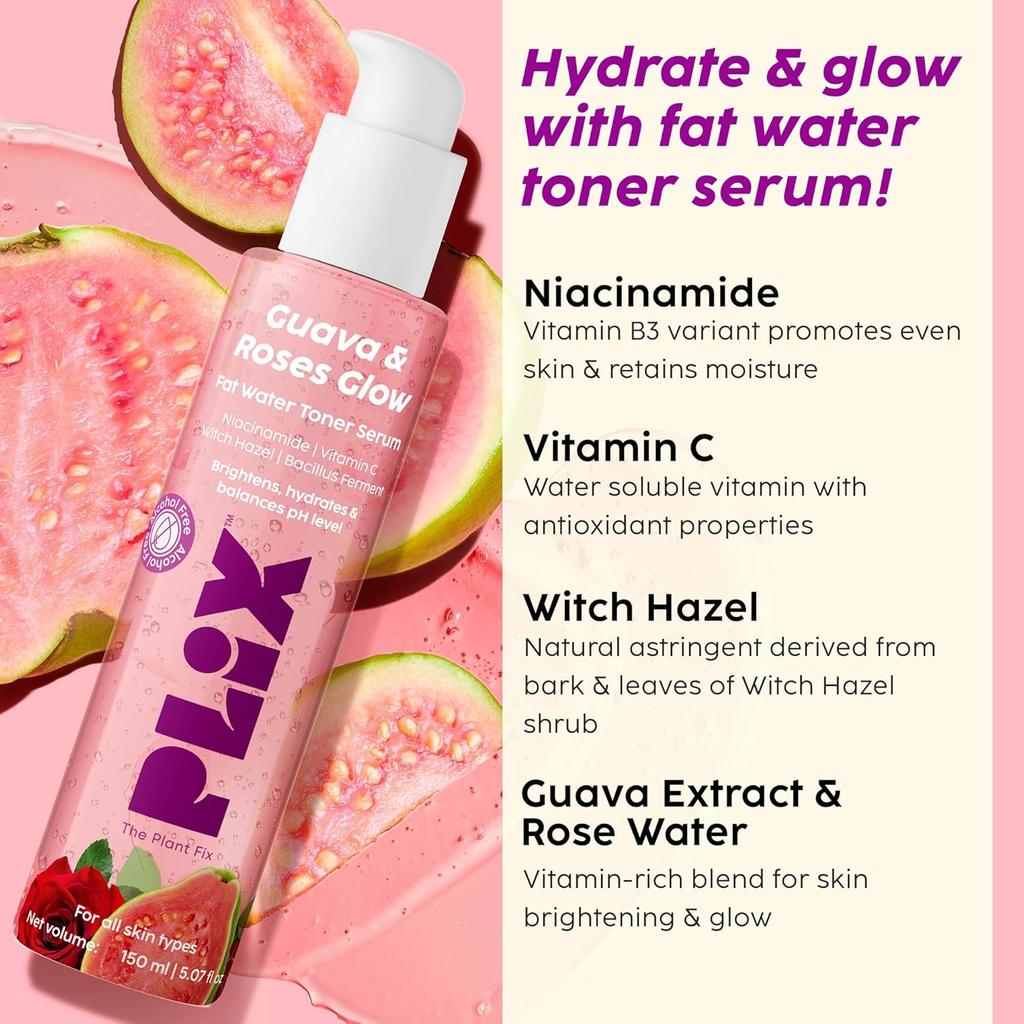 PLIX The Plant Fix Guava & Rose Confezione Skincare da 5 Pezzi | Detergente, Tonico, Siero, Idratante, Protezione Solare SPF 50+