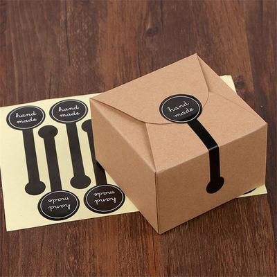 50Pcs Hand Made Printed Sticker Black Round Headed Long New Year Gift Box Decoration Pastry Packaging Seal Accessories
