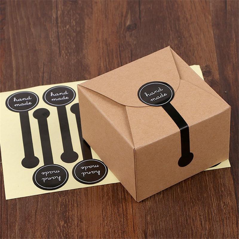 50Pcs Hand Made Printed Sticker Black Round Headed Long New Year Gift Box Decoration Pastry Packaging Seal Accessories
