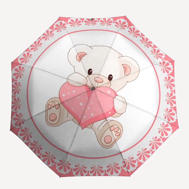 1pc Teddy Bear Heart Pink Automatic Umbrella Portable Home Essential Umbrella, Iron Umbrella Structure Suitable for All Seasons Yy251123132