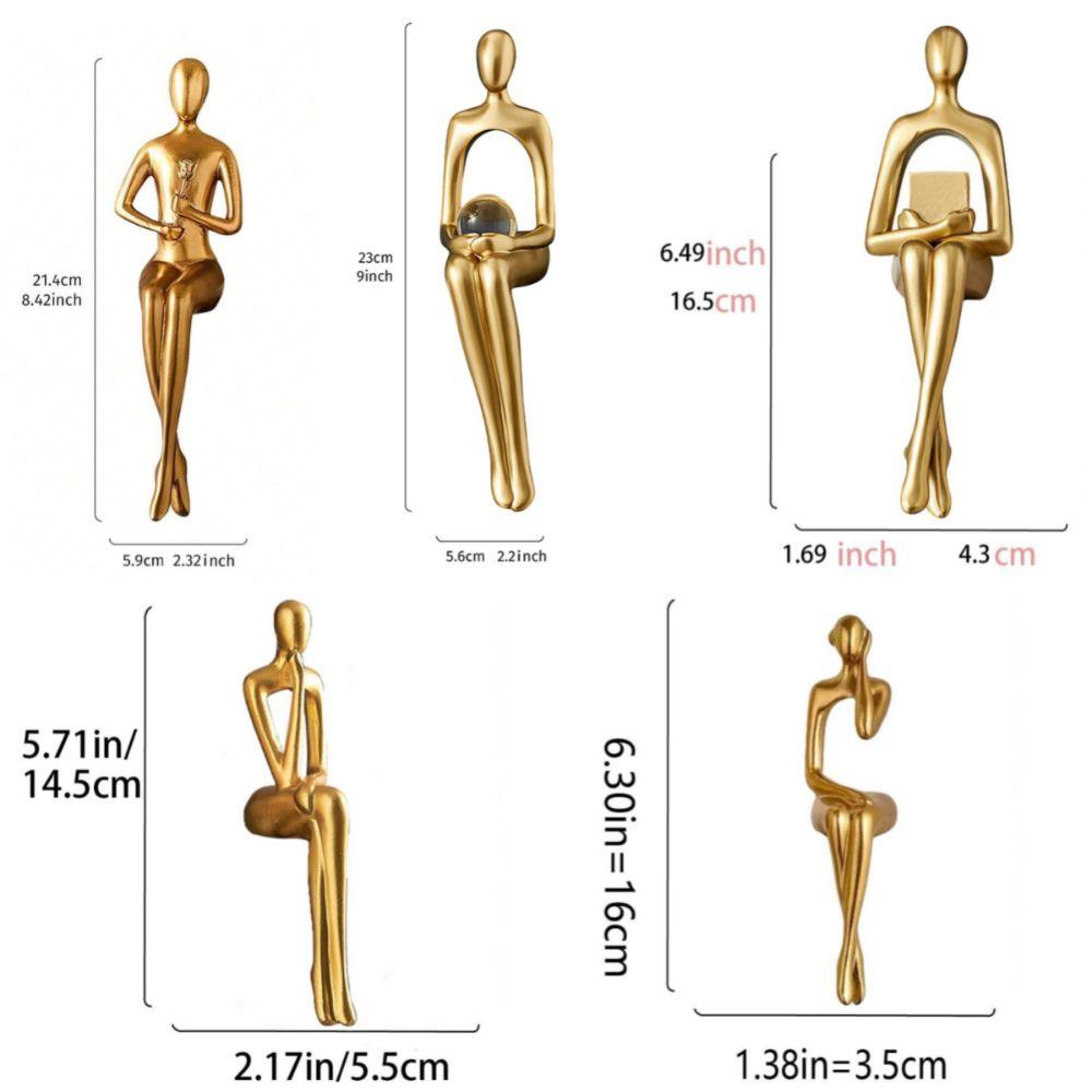 Resin Human Body Art Ornament Abstract Design Golden Finish Figure Statue Thinking Reading Man Desktop Ornament Home Decor