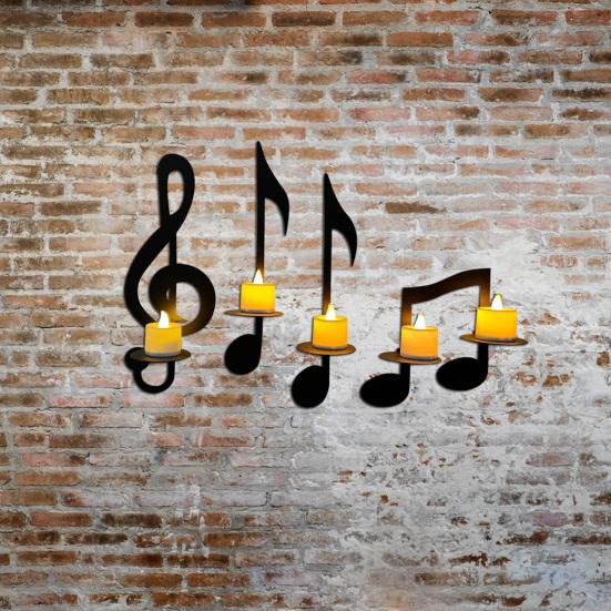 Black Music Note Candle Holder Vintage Wall Mount Tealight Holder Musical Symbol Wall Decor for Living Room Dining Hallway