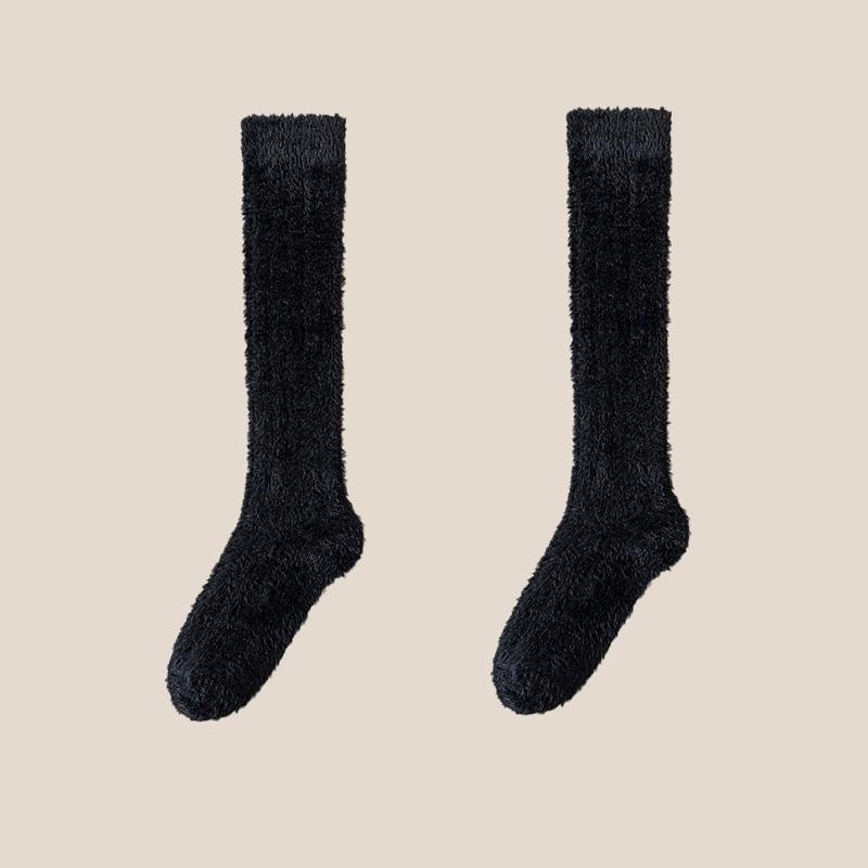 

1Pair Knee-high Socks Warm Calf Socks Skin-friendly Sleeping Socks Soft Winter Cotton Socks Coral Fleece чорний