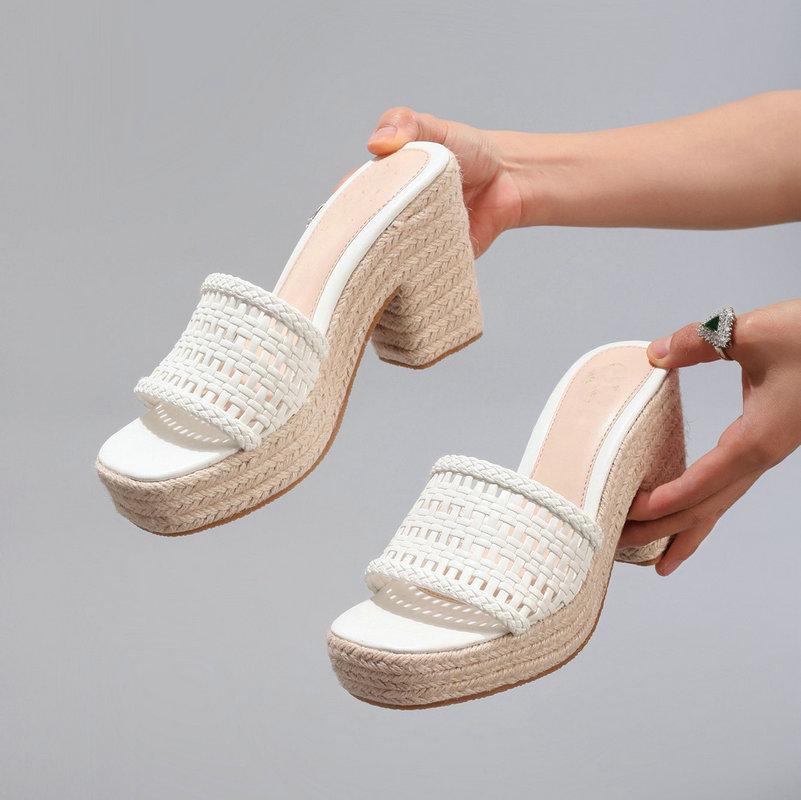 Fashion Hollowed-Out Hemp Rope Wedge Heel Sandals, Summer Casual Vacation, Waterproof Platform, Thick-Soled High Heels For Women