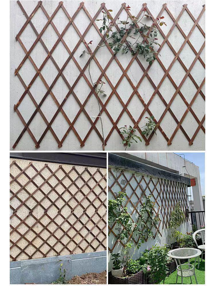 Expandable Carbonized Wood Lattice Fence for Climbing Plants and Courtyard Decoration