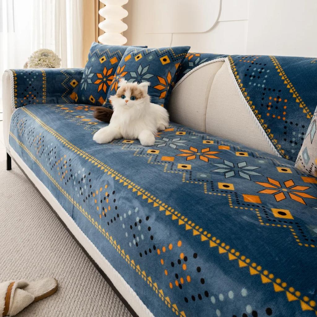2025 New Nordic Flannel Sofa Covers for Living Room Anti-Slip Dustproof Sofa Covers Universal Bohemian Sofas Funda Sofa Cushion