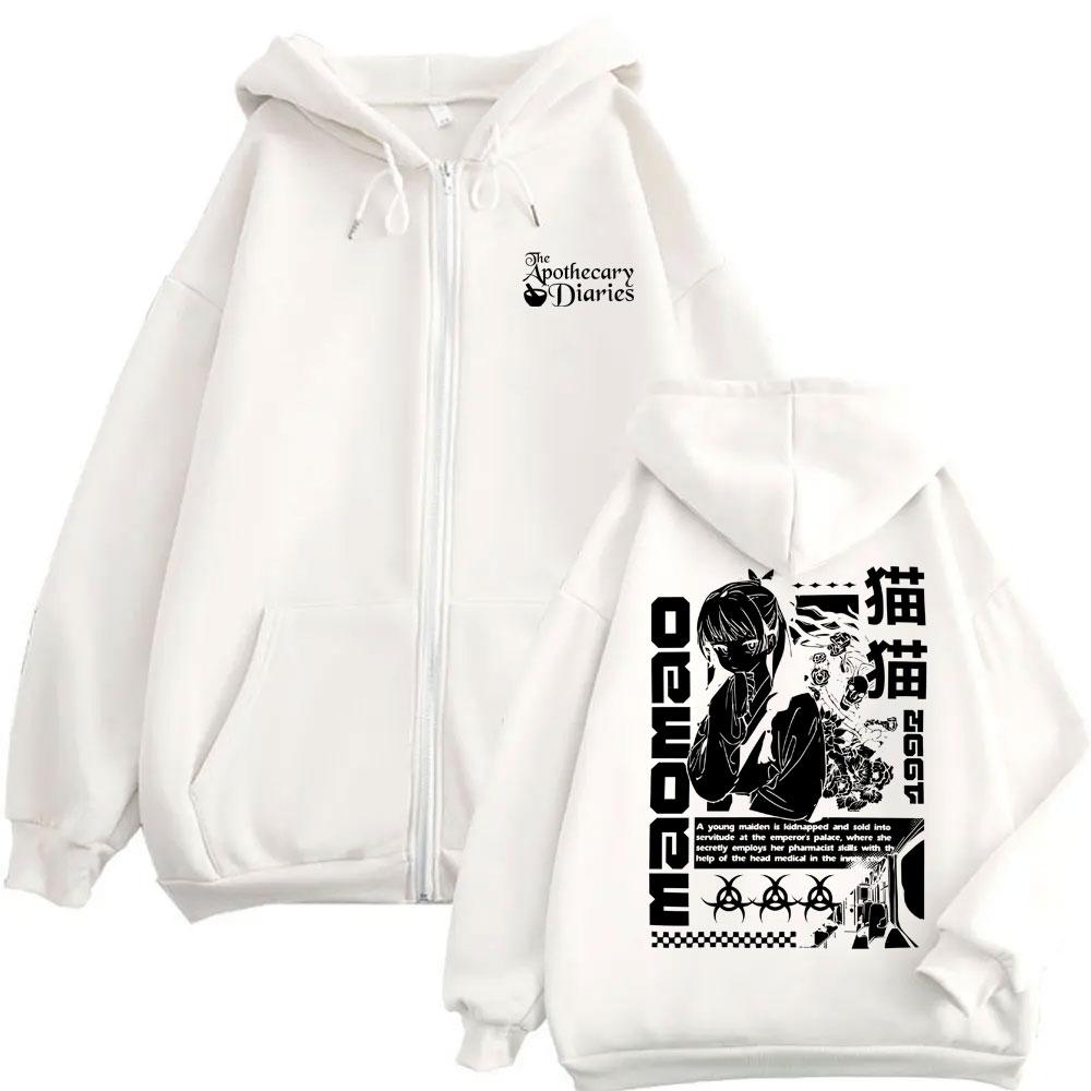 Anime The Apothecary Diaries Reißverschluss-Hoodie Niedlich Kawaii Maomao Grafik Reißverschlussjacke Herren Damen Lässiges Übergroßes Reißverschluss-Sweatshirt
