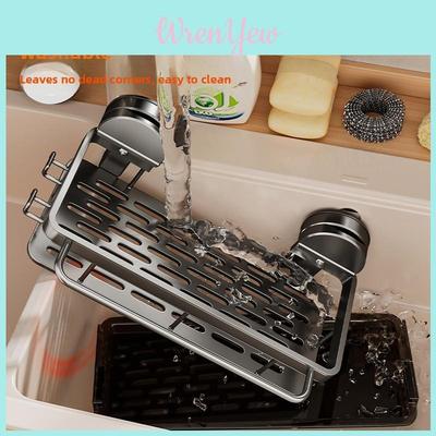 Kitchen Aluminum Suction Cup Sink Organizer With Drip Tray For Wall Mounting