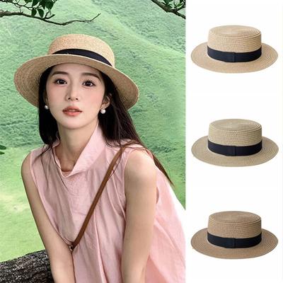 French Style Straw Hat Spring Summer Sun Hat Ins Flat Tops Cap  Men and Women
