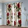 2pcs, Upscale Curtains 2D print Red Roses & Golden Floral Pattern Polyester Woven (without rod) All Seasons for Bedroom and