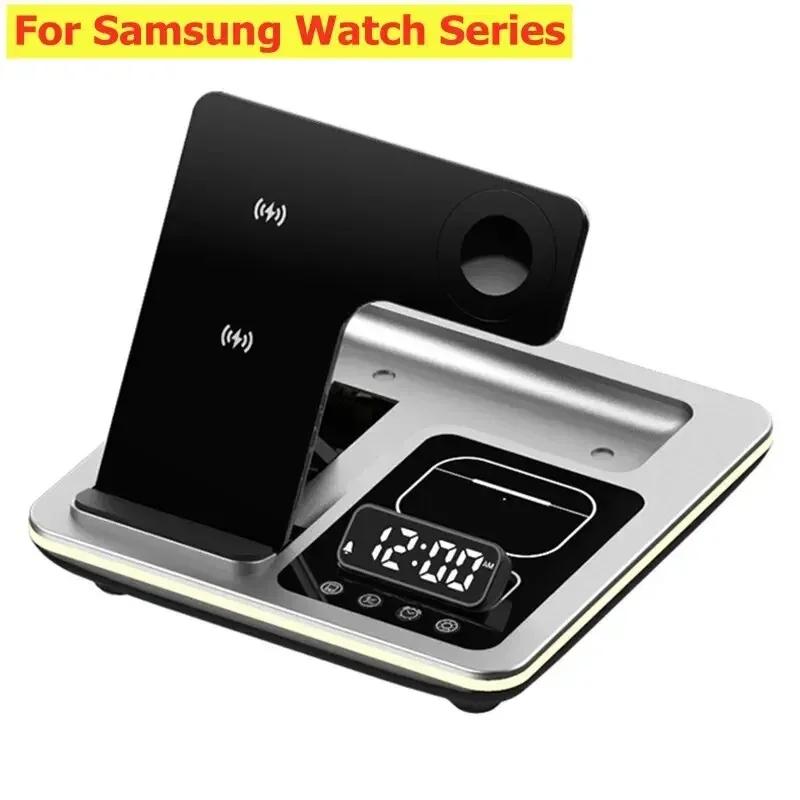 Portable 5 In 1 Wireless Charger Desktop Stand Alarm Clock LED Light for iPhone 16 15 iWatch Airpods Pro Fast Charging Station