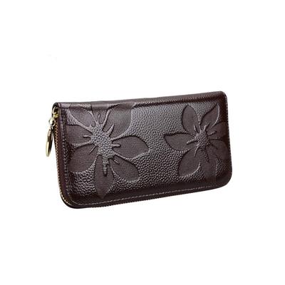 Deelfel Women's Long Wallet, Popular Round Zipper Wallet with Genuine Leather Coin Purse and Large Capacity, Artisan Design