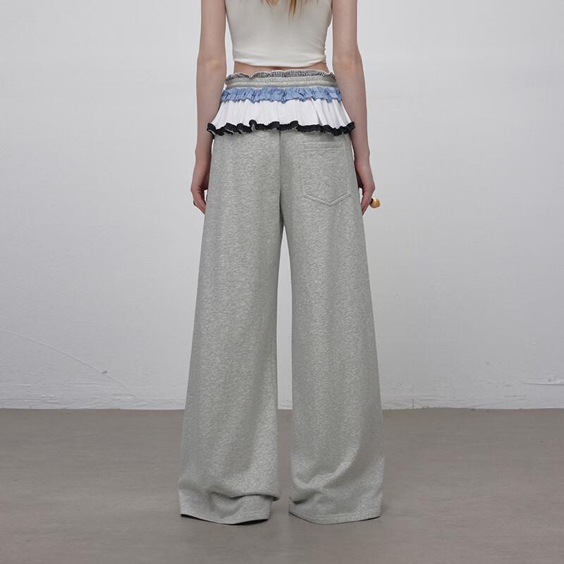 UNIFREE Women's Loose Wide Leg Contrast Double Waistband Sweatpants