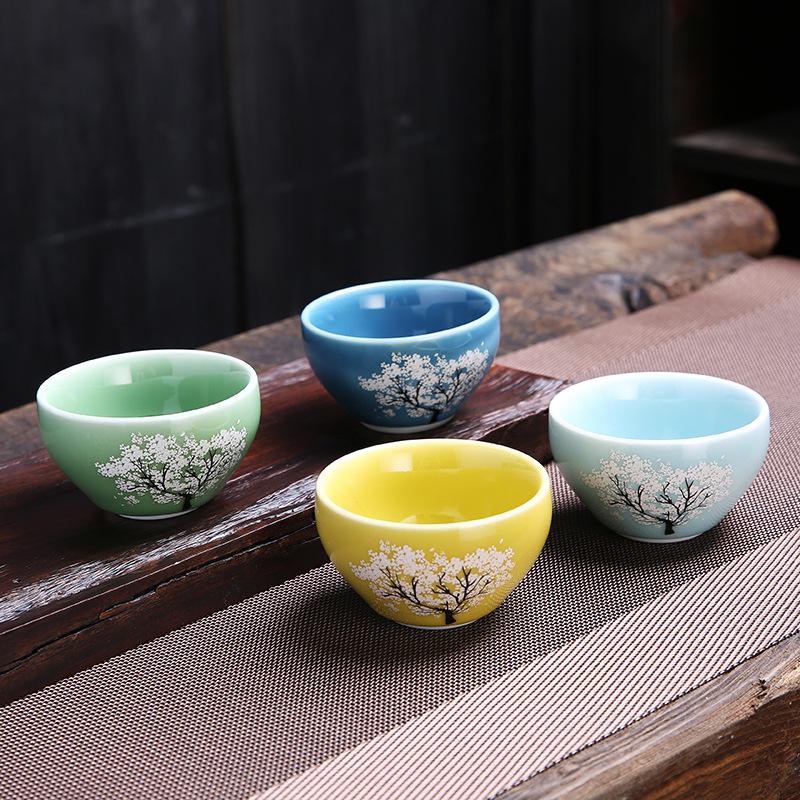 NEW TikTok Same Style -Changing Camellia Kung Fu Tea Set Tasting Glaze Color Ge Kiln Master Cup Female Factory Wholesal
