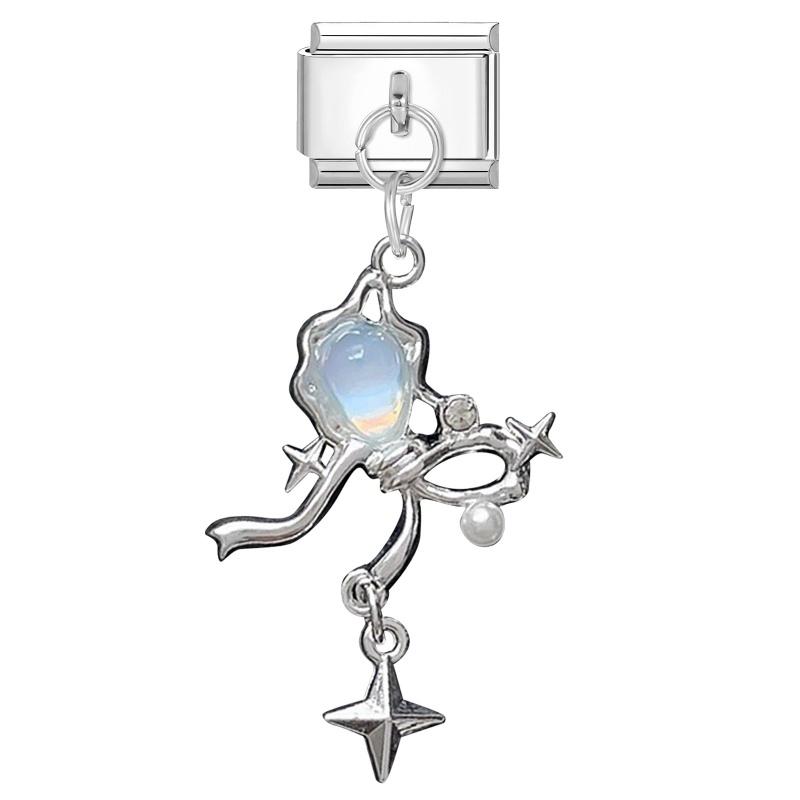New Shiny Bow Knot Butterfly Moon Star Zircon Pendant Italian Charm Link Fit 9MM Bracelet Stainless Steel Women Men DIY Making