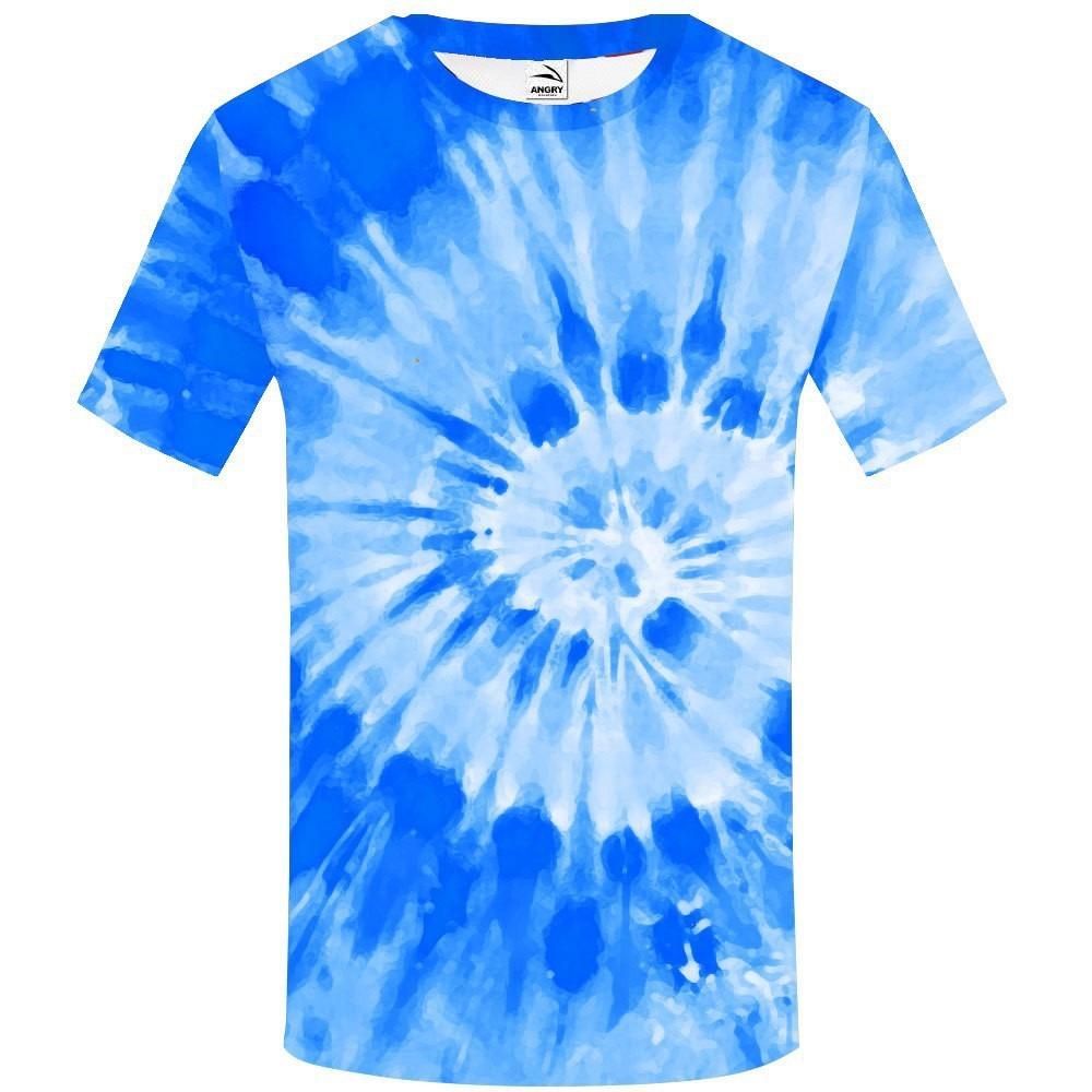 Summer new men's round neck 3D printed short sleeved t-shirt with digital multi-color tie dye