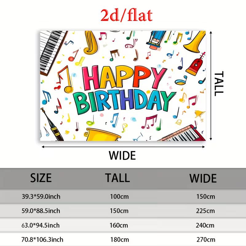 2D Cartoon Music Instrument Birthday Backdrop 2D Flat Banner for Kids Party