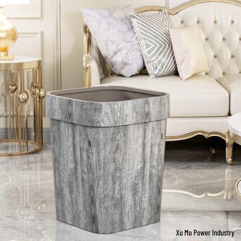 Large Capacity Faux Marble Pattern Trash Can for Office, Home, Hotel, Bathroom, & Living Room - Chinese Style